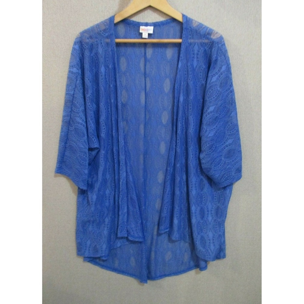 Lularoe Cardigan Size Medium Open Front Sheer Blue Lace Kimono